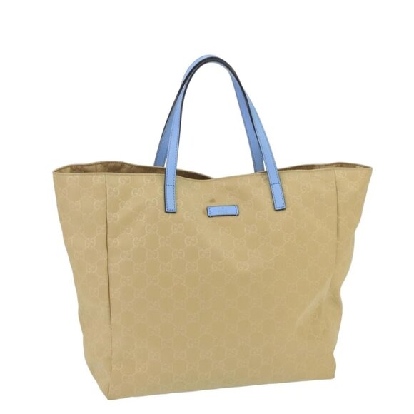 GUCCI GG Canvas Tote Bag Nylon Beige Blue Silver 282439 Auth bs19736 - Picture 1 of 16